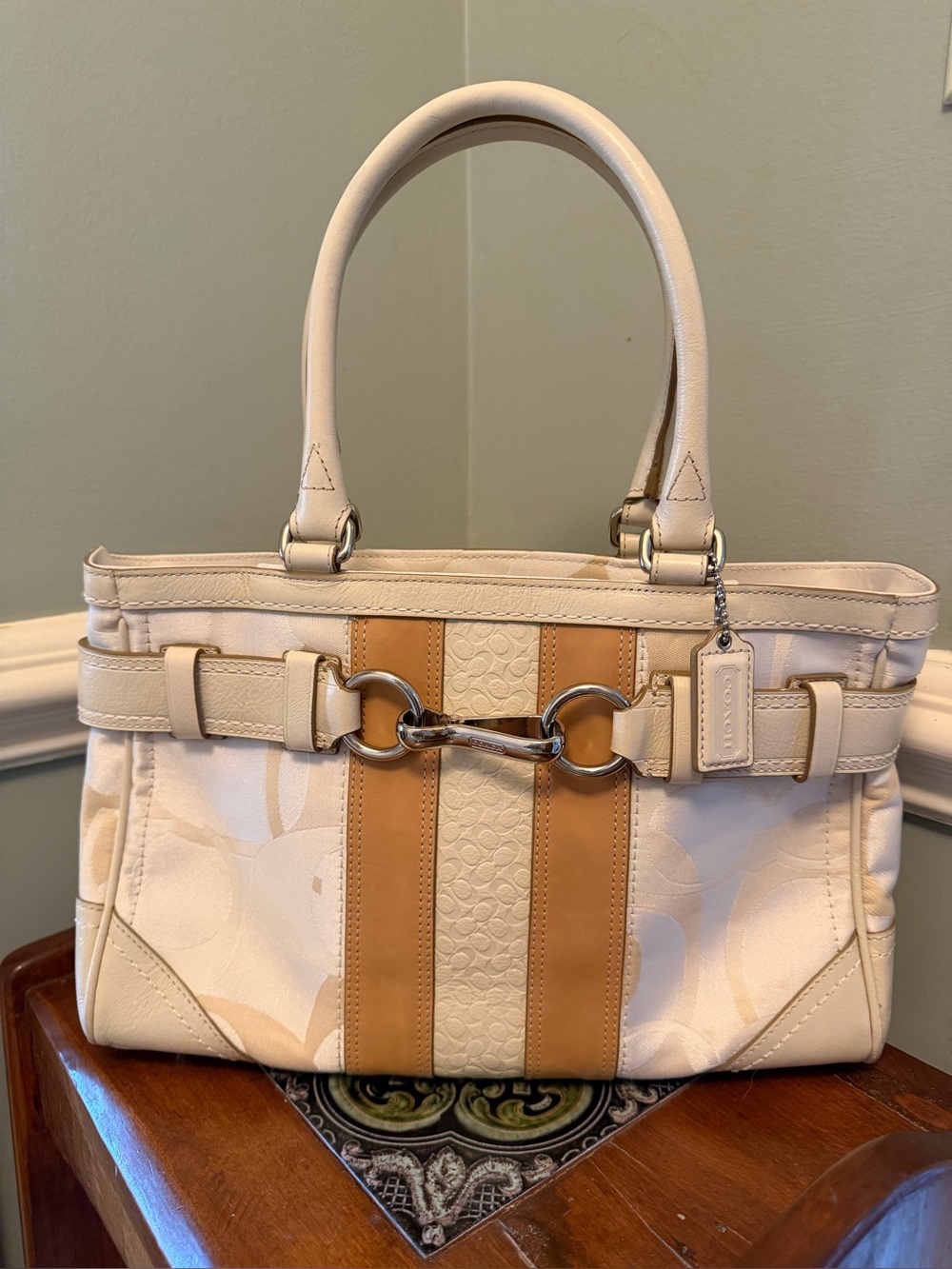 Coach Hamptons Optic Signature Stripe Satchel/Carryall